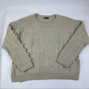 V ery J Sweater Womens Large Tan Cable Cord Side Slits